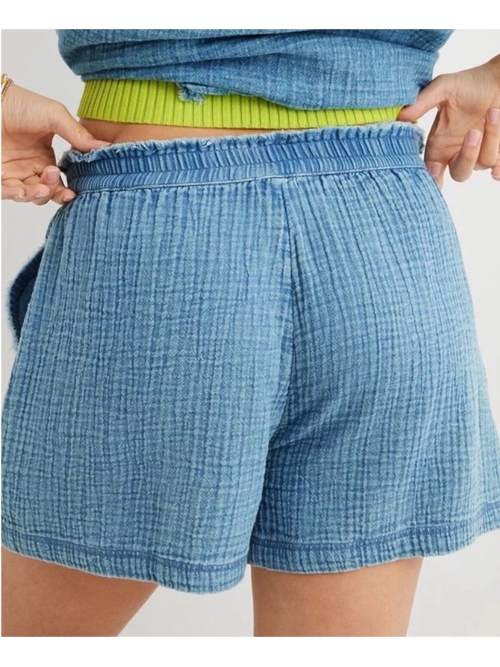 Aerie Pool to Party Gauze Shorts Medium Denim Blue High Waisted Relaxed